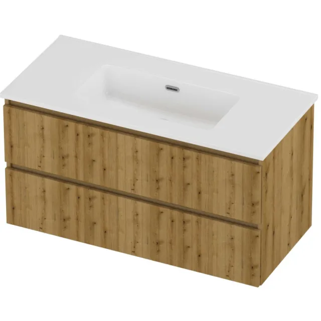 Proline Tribute Badmeubelset Porselein Elegant Zonder Kraangat 100x46x54 cm Glans Wit Urban Oak Eiken