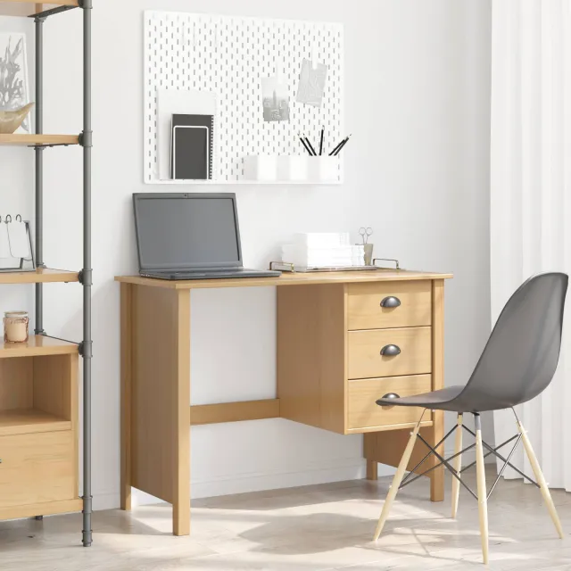 vidaXL Bureau met lades HILL Honingbruin 100 x 45 x 74 cm bruin