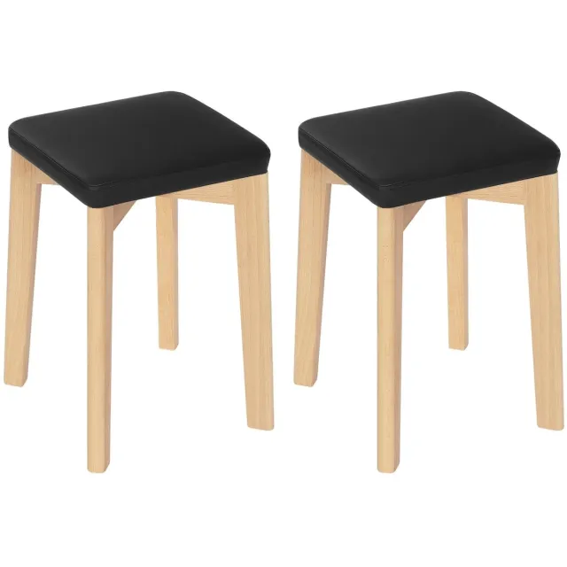 Klarven Eetkamerstoelen Zwart Set van 2 - Stapelbare Eetkamerstoelen - Eetkamerstoelen Hout - Dining Chairs - Massief beuken frame, Draagvermogen 120 kg - Zacht PU zitkussen, Vloervriendelijke viltdoppen - B32,5xd32,5xh47cm Natuurlijk hout met zwart