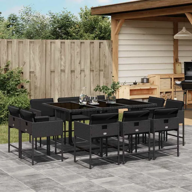 vidaXL 11-delige Tuinset met kussens poly rattan zwart, foto 2