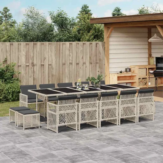 vidaXL 15-delige Tuinset met kussens poly rattan lichtgrijs grijs, foto 2