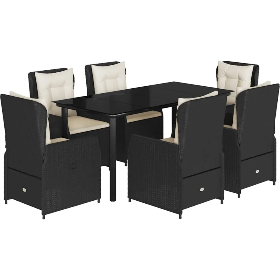 vidaXL 7-delige Tuinset met kussens poly rattan zwart, foto 3