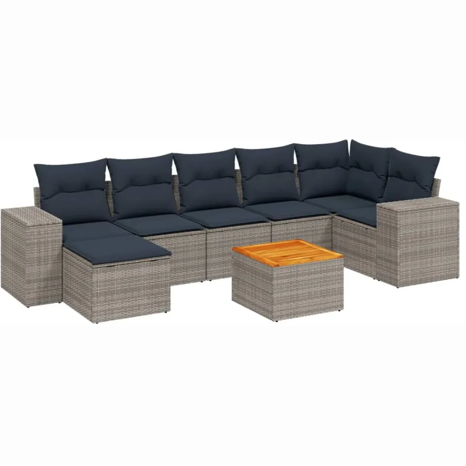 vidaXL 8-delige tuinbankset met kussens, grijs polyrotan, foto 3