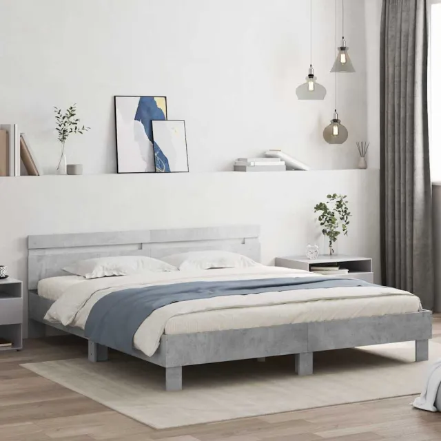 vidaXL Bedframe met hoofdeinde en LED-licht betongrijs 160x200 cm