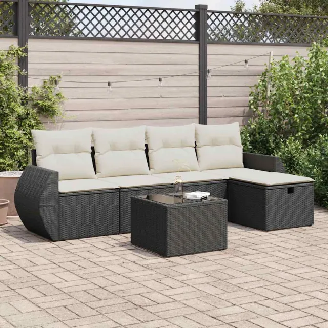 vidaXL 6-delige Loungeset met kussens poly rattan zwart, foto 2