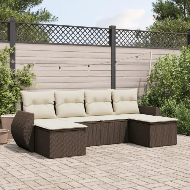 vidaXL 6-delige Loungeset met kussens poly rattan bruin