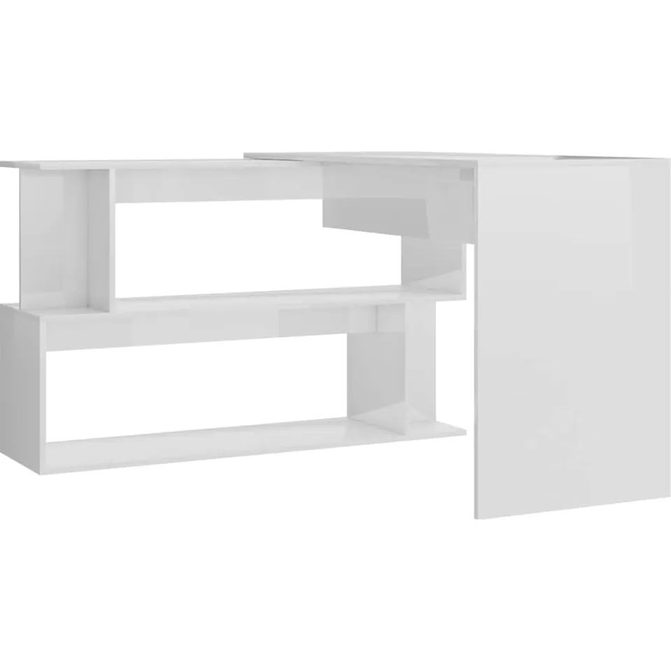 vidaXL Hoekbureau 200x50x76 cm bewerkt hout hoogglans wit, foto 3