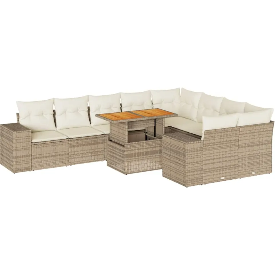 vidaXL 10-delige Loungeset met kussens poly rattan acacia beige, foto 3