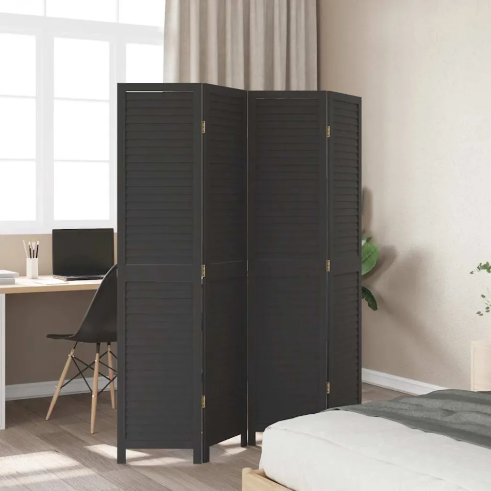 vidaXL Kamerscherm met 4 panelen massief paulowniahout zwart, foto 2