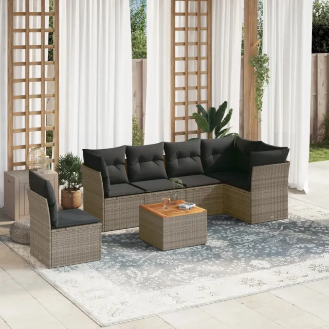vidaXL 7-delige Loungeset met kussens poly rattan grijs, foto 2