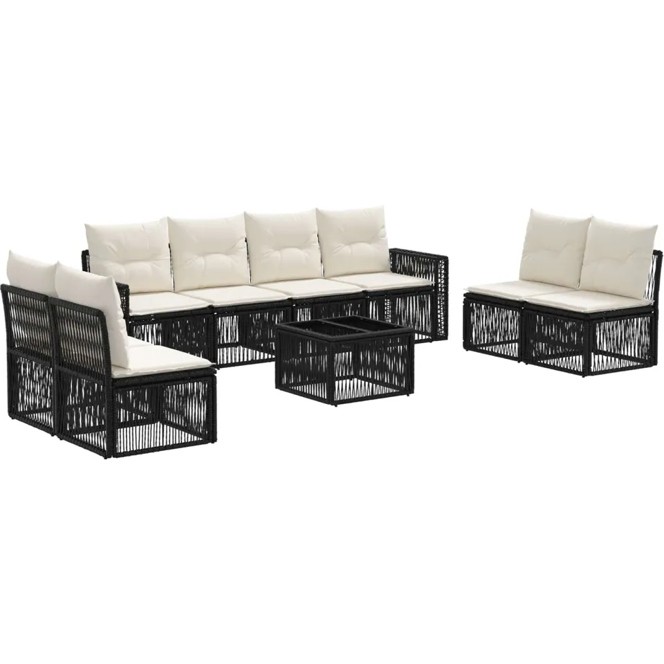 vidaXL Tuinbankenset 9 st 8-zits Zwart en Cream Wit poly rattan, foto 3