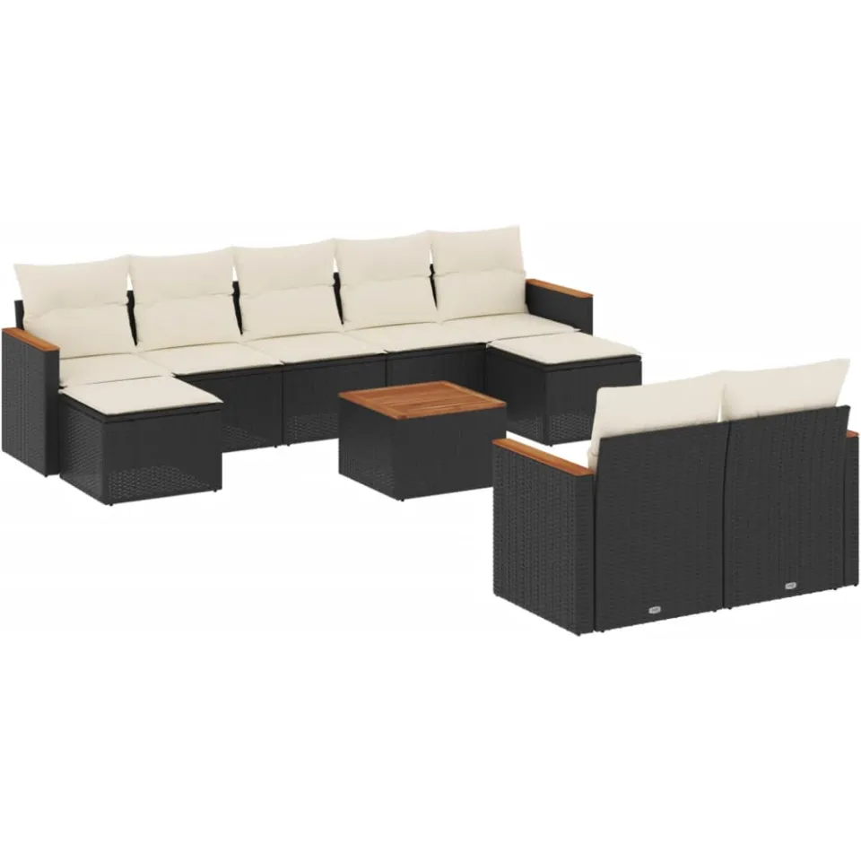 vidaXL 10-delige Loungeset met kussens poly rattan zwart, foto 3