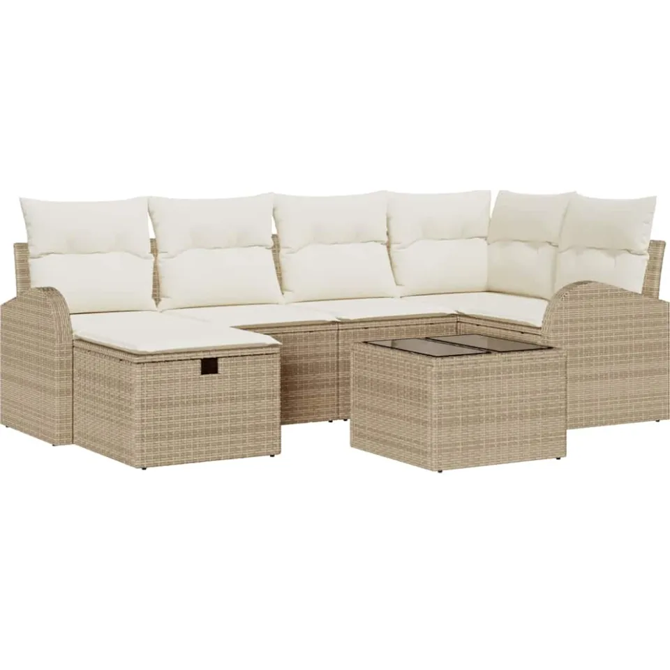 vidaXL Tuin Sofa Set 7 st Beige poly rattan