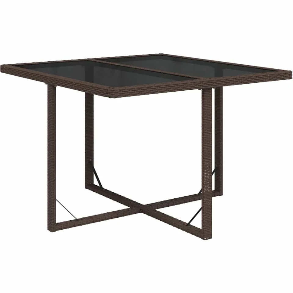 vidaXL Tuintafel 109x107x74 cm poly rattan en glas bruin, foto 3