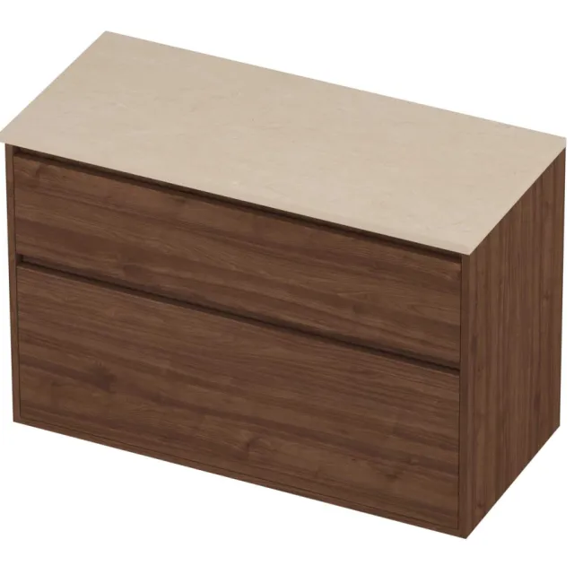Proline Deck Badmeubelset Hardsteen Greeploos Asymmetrisch 100x46x67 cm Sand Stone Indian Walnut Houtlook