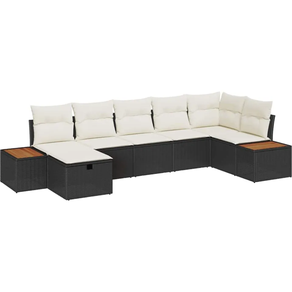vidaXL Tuin Sofa Set met kussen 7 pcs Zwart Poly riet