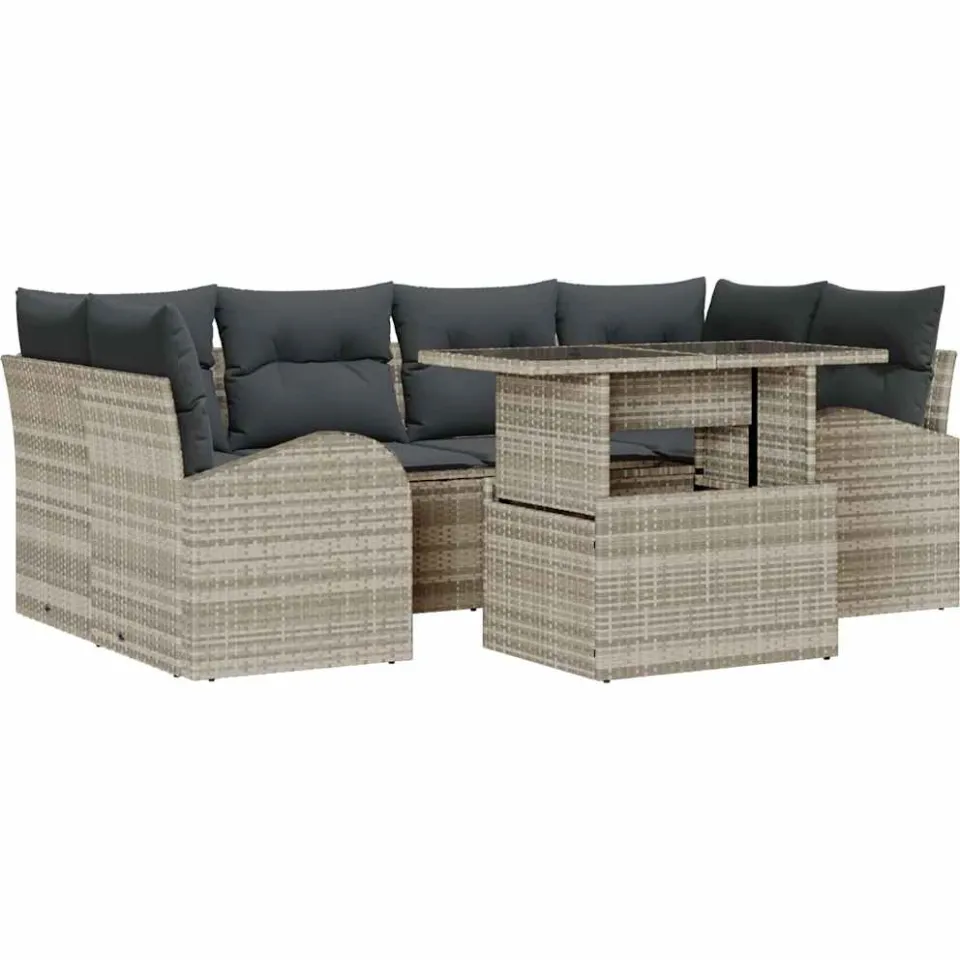vidaXL Tuin Sofa Set 7 st Lichtgrijs poly rattan