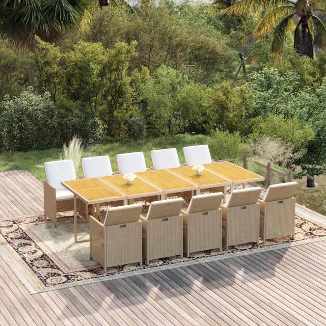 vidaXL 11-delige Tuinset met kussens poly rattan beige, foto 2