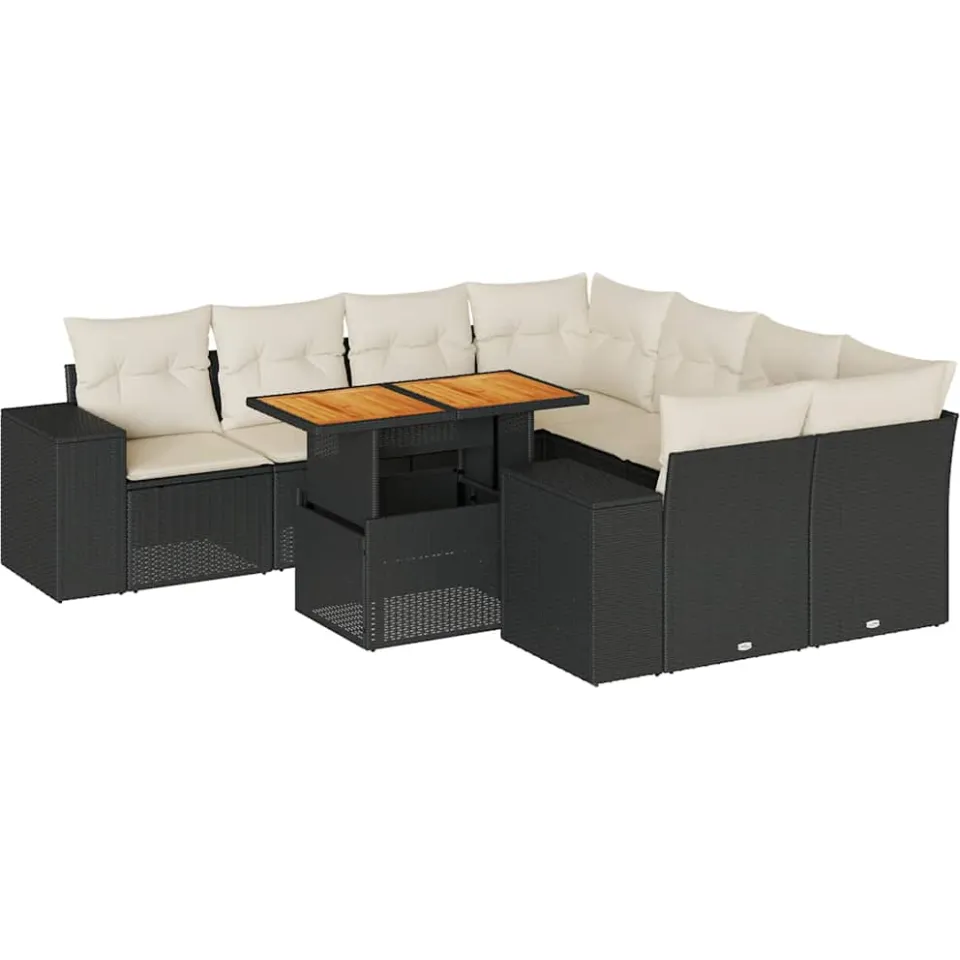 vidaXL 9-delige Loungeset met kussens poly rattan zwart, foto 3