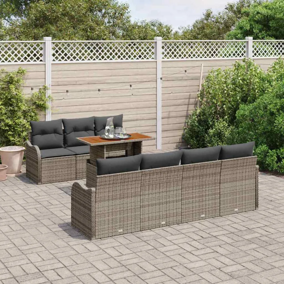 vidaXL Tuin Sofa Set 8 st Grijs Poly riet, foto 3