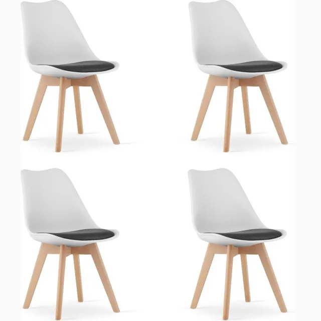 Viking Choice Scandinavische eetkamerstoelen - set van 4 - beukenhout - 82 x 49 cm zwart wit