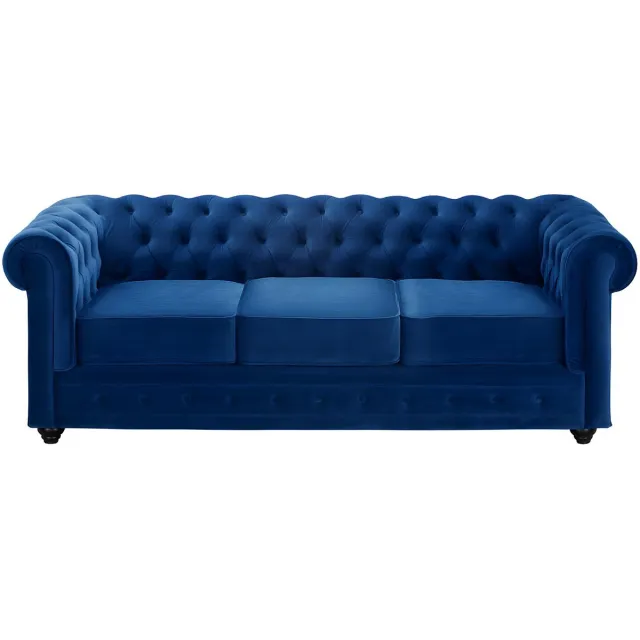 Vente-unique Driezitsbank CHESTERFIELD - velours - koningsblauw
