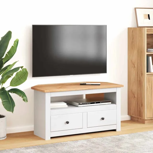 vidaXL Tv-hoekkast Panama Range 93x49x49 cm massief grenenhout wit