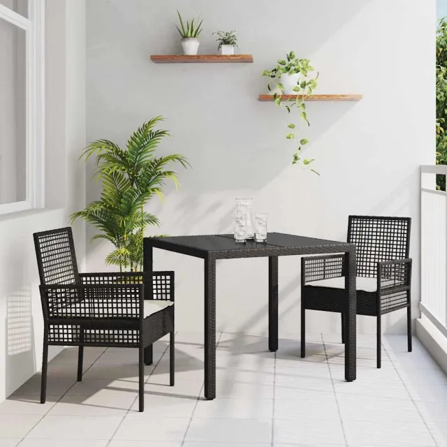 vidaXL Tuin eettafelset 3 st Zwart poly rattan