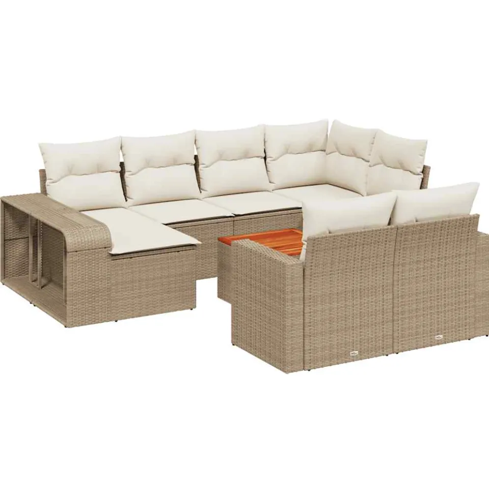 vidaXL 11-delige Tuinset met kussens poly rattan beige, foto 3