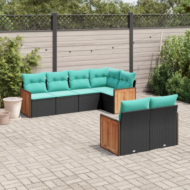 vidaXL 7-delige tuinbankset met kussens van zwart polyrotan, foto 2