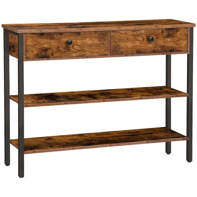 Trankielo Vintage Bruin-Zwart Consoletafel – 100x24x80cm – Met Lade en 2-Traps Opbergvakken – Robuust Metalen Frame – Voor Woonkamer, Hal, Ingang Zwart bruin