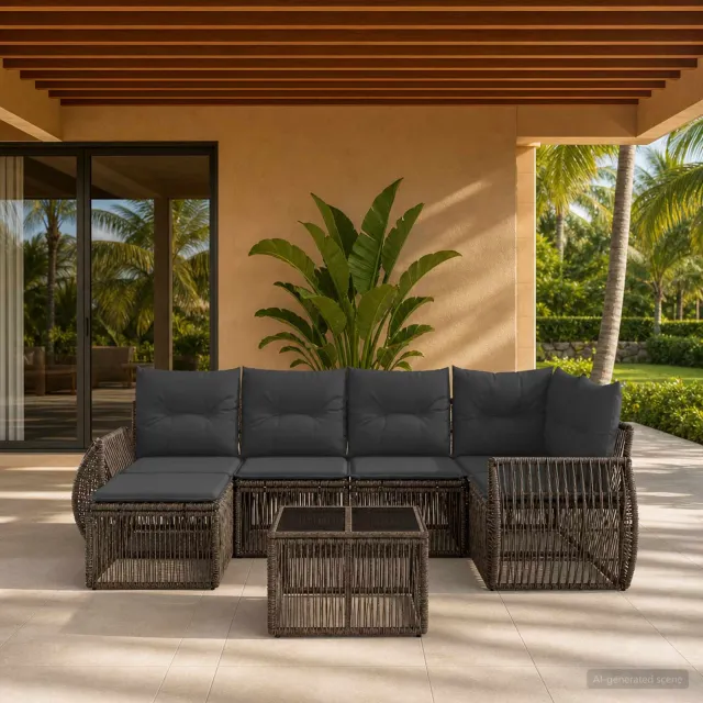 vidaXL Tuinbankenset 7 st Grijs en Donkergrijs poly rattan, foto 2