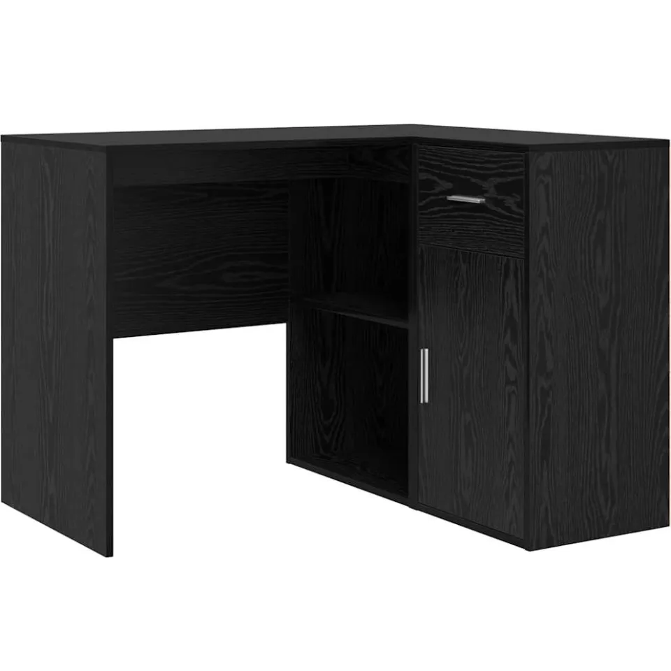 vidaXL Hoekbureau met lade met plank Zwart Eiken 102 x 88 x 75 cm, foto 3