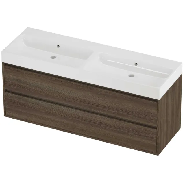 Proline Podium Badmeubelset Polystone Loft 140x46x62 cm Glans Wit Vital Oak Eiken