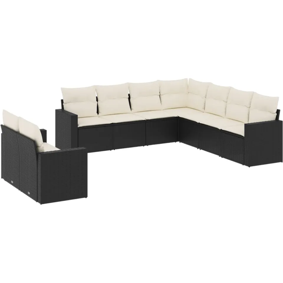 vidaXL 9-delige Loungeset met kussens poly rattan zwart