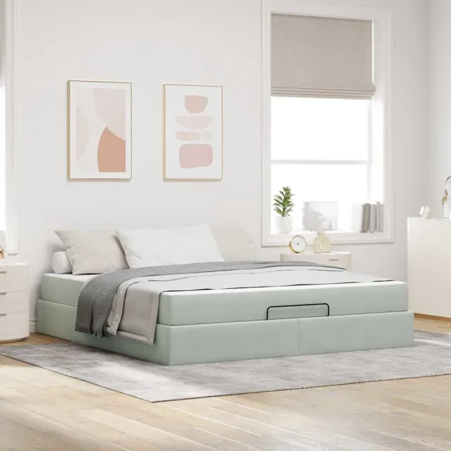 vidaXL Bedframe met matras 2 st Lichtgrijs Fluweel