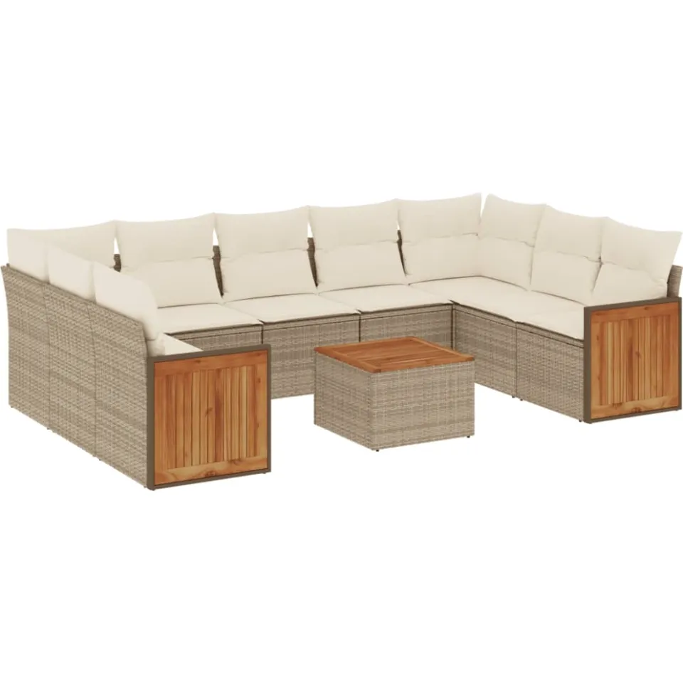 vidaXL 10-delige Loungeset met kussens poly rattan beige, foto 3