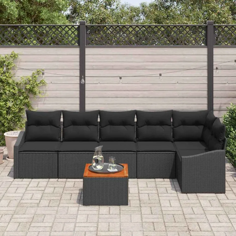 vidaXL Tuinbankenset 7 st Zwart poly rattan, foto 3