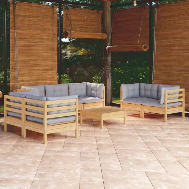 vidaXL 8-delige Loungeset met grijze kussens grenenhout grijs, foto 2