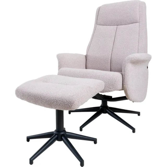 Home67 Relaxfauteuil Bindy + Hocker - Bouclé - Naturel - Draaibare Relax Fauteuil van Bouclé Stof in Scandinavische / Hotel Chique Stijl Beige