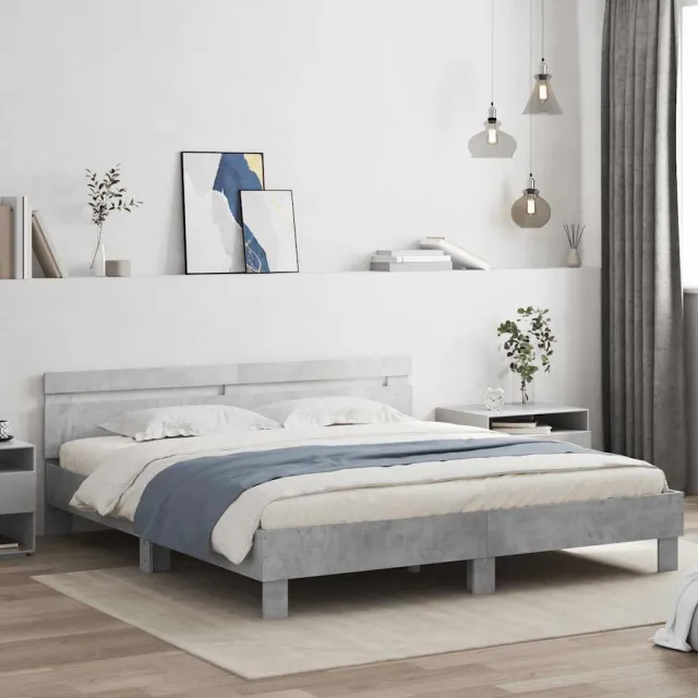 vidaXL Bedframe met hoofdeinde bewerkt hout betongrijs 180x200 cm grijs