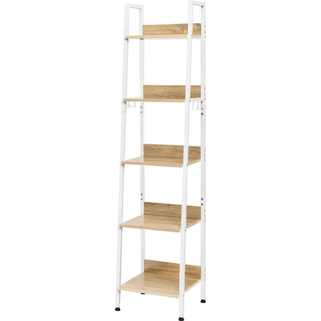 Corenia Boekenkasten - Boekenplank - Wandplank - Boekenrek - Keukenrek - Rekken - Opbergrek Organiser - 4 Haken 40x170x36cm - voor Woonkamer Keuken - Licht Eiken en Wit light oak and white