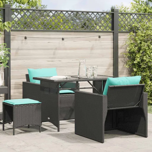 vidaXL 4-delige Loungeset met kussens poly rattan zwart, foto 2