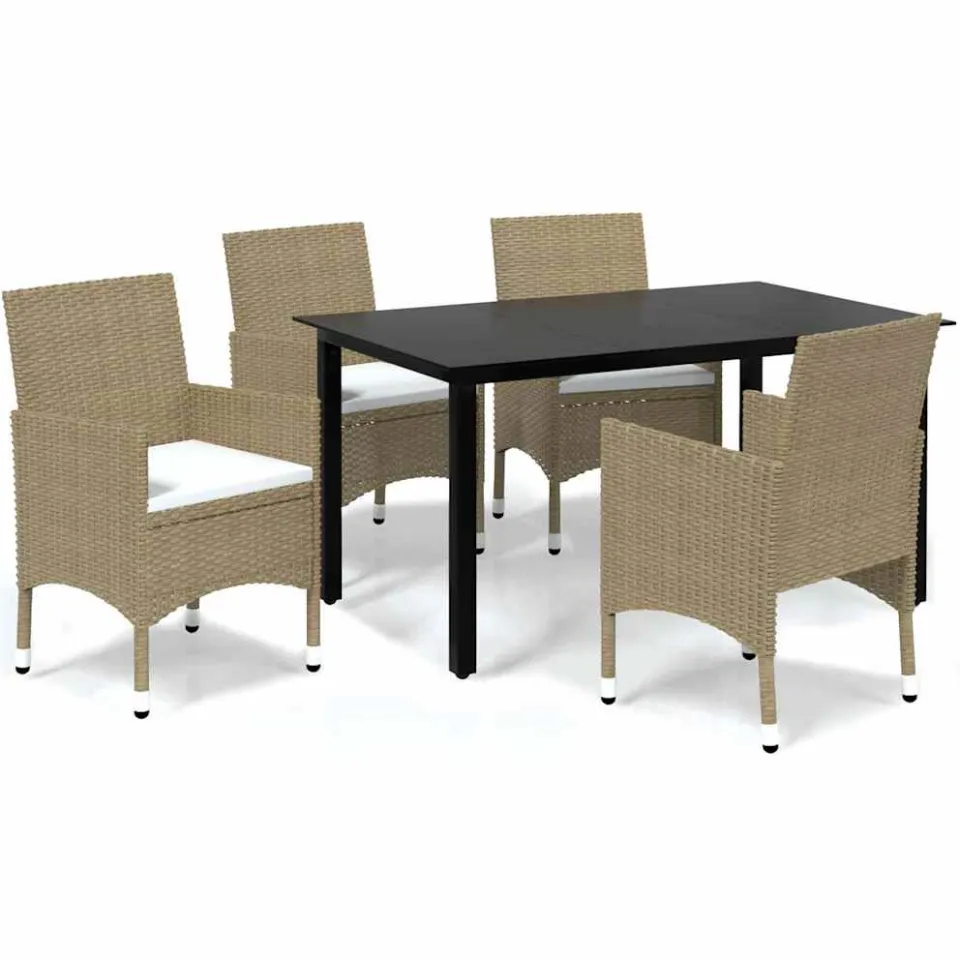 vidaXL 5-delige Tuinset met kussens poly rattan beige, foto 3