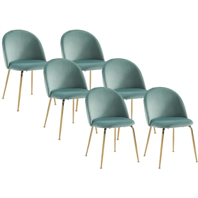 Vente-unique Set van 6 stoelen - Fluweel en goudmetaal - Saliegroen MELBOURNE Lichtgroen