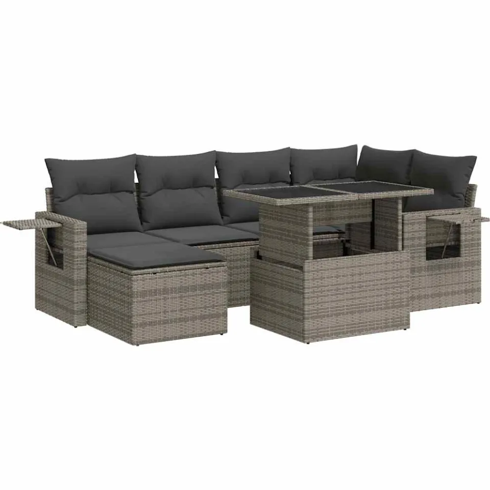 vidaXL 7-delige Loungeset met kussens poly rattan grijs, foto 3