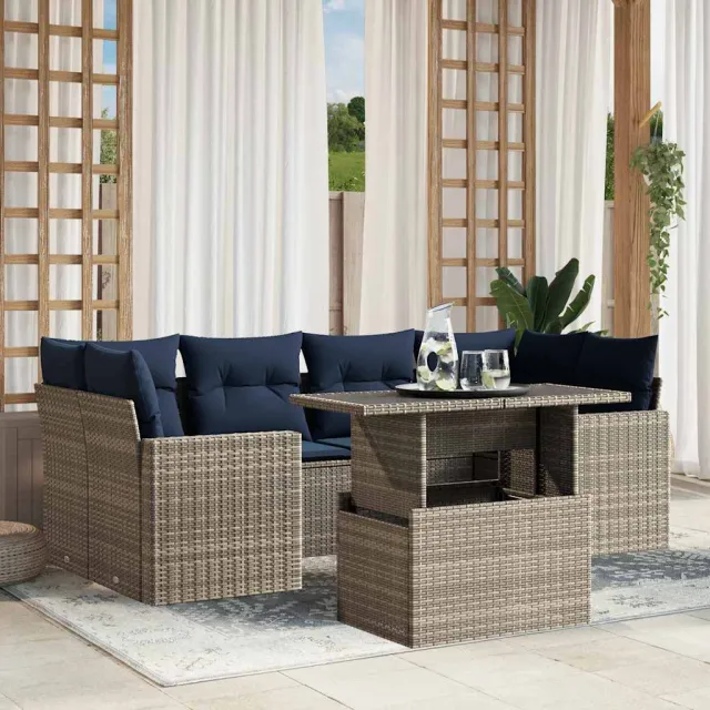 vidaXL 7-delige tuinbankset met kussens, grijs polyrotan, foto 2