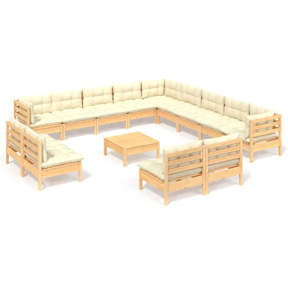 vidaXL 14-delige Loungeset met crèmekleurige kussens grenenhout, foto 3