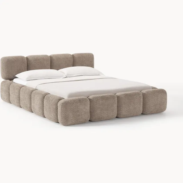 Westwing Collection Gestoffeerd bed Tayla van teddy bouclé Taupe