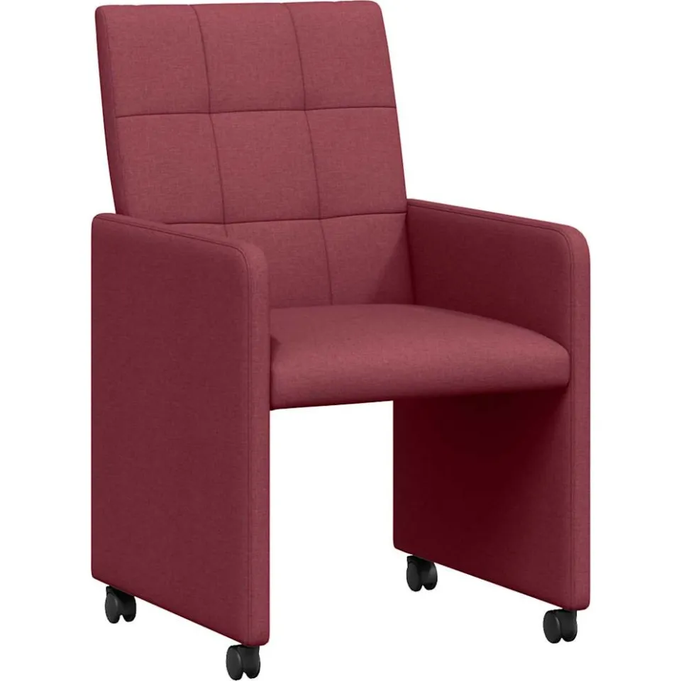 vidaXL Eetkamerstoelen met Wieltjes 2 st Stof Wijnrood 58 x 65 x 94 cm